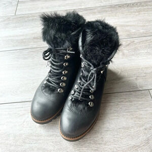 Rudsak Black Leather Lace Up Fur Winter Boots Made  in Italy
